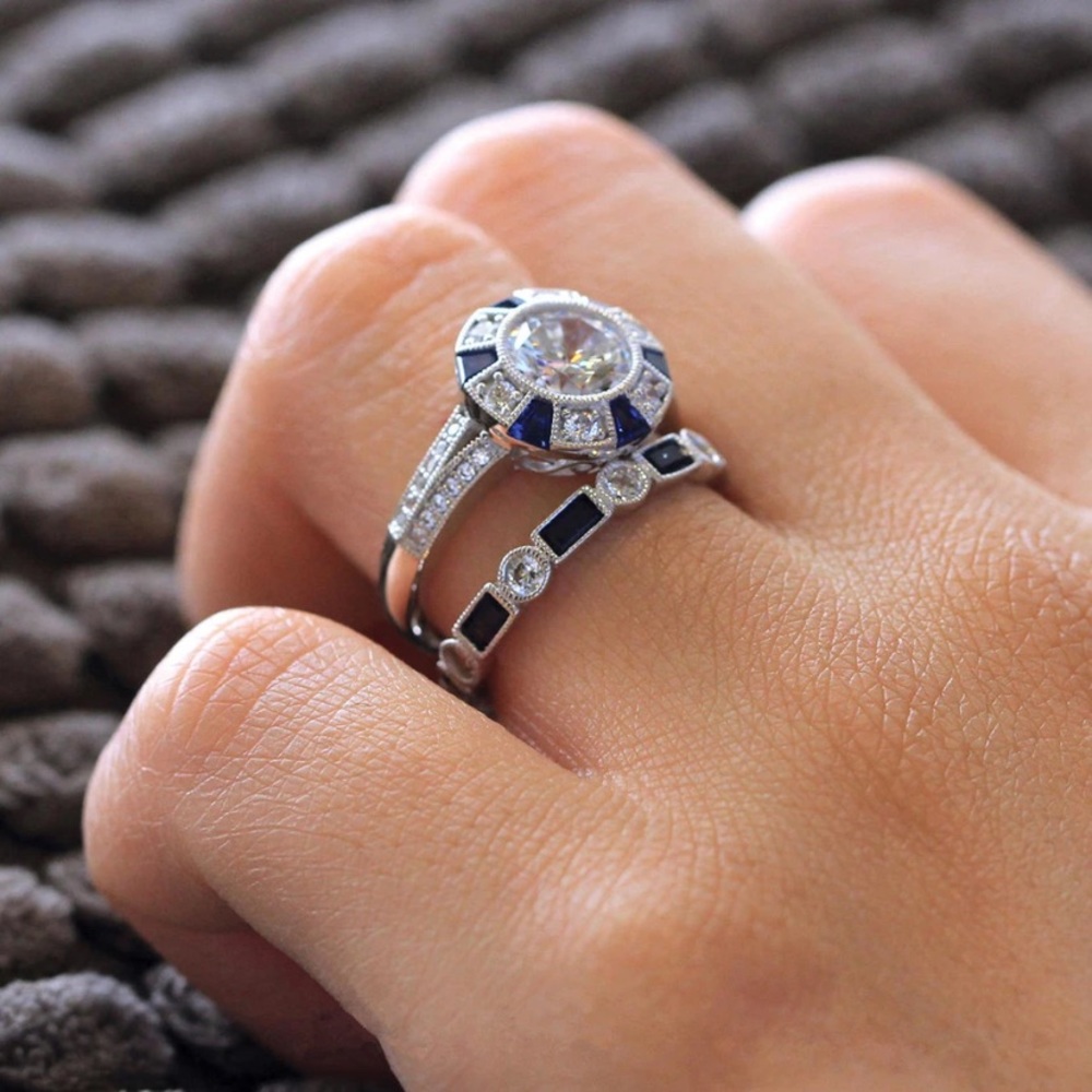 CZ and Costume Sapphire Ring Set - Picture 5 of 9